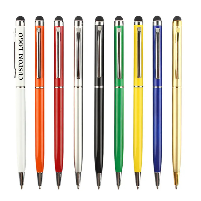 Factory Business Metal Ballpen Pen with Touch Head 2 in 1 Custom Logo Slim Gold Gift Advertising Promotion Hotel Ball Point Pen